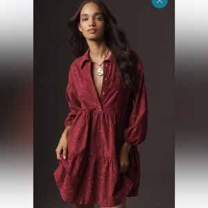 Anthropologie The Bettina Tiered Shirt Dress by Maeve: Mini Corduroy Edition